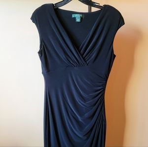 EUC Ralph Lauren Black Midi Ruched Jersey Dress, size 6